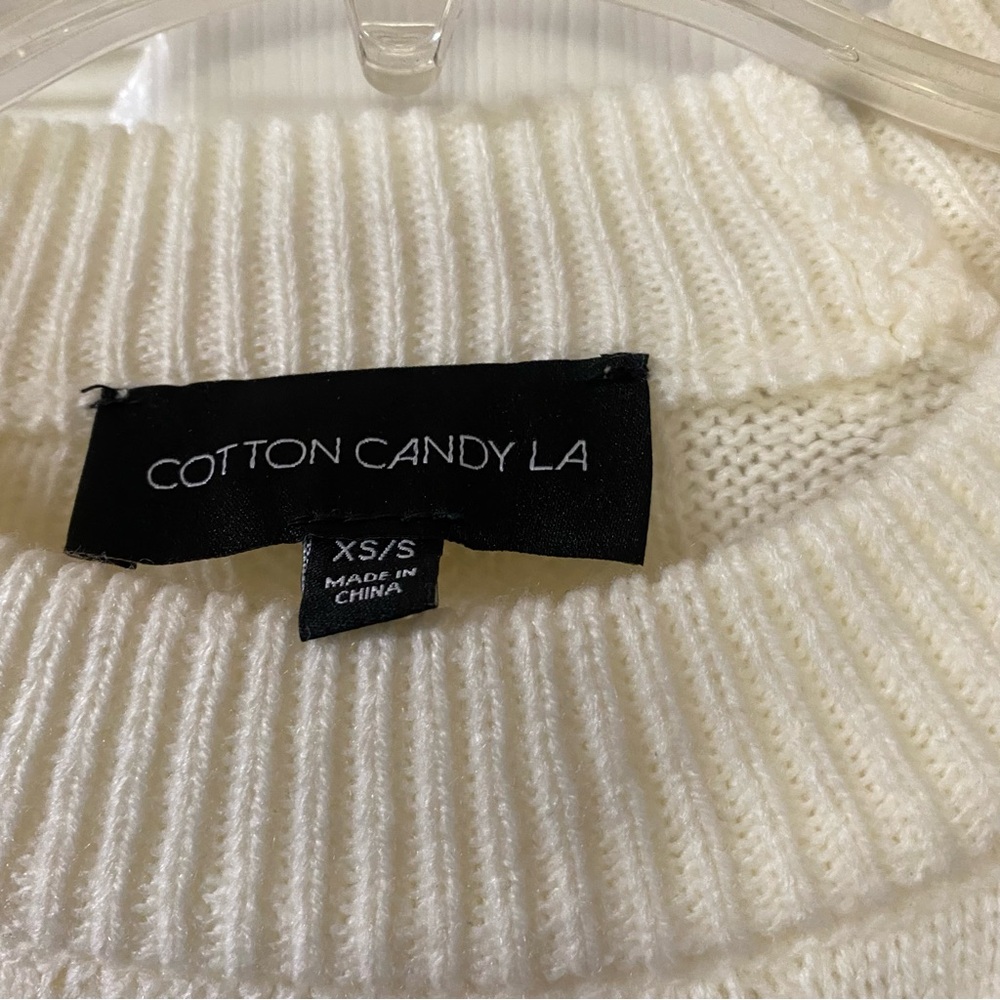 Cotton Candy Cream Cable Knit Long Balloon Sleeve Crop Size XS/S - Picture 11 of 13